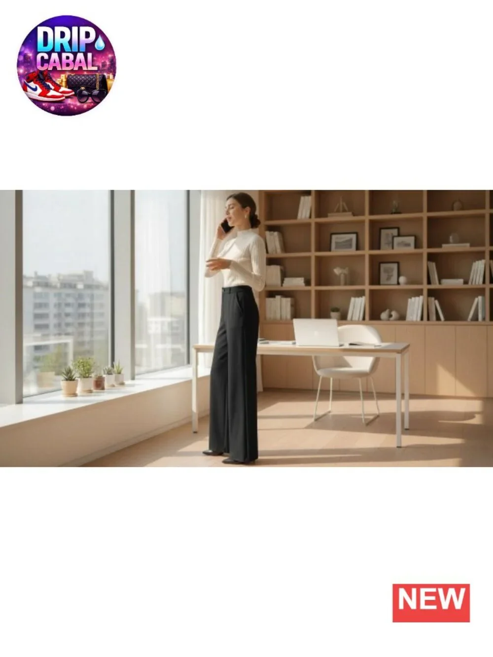 Wide Leg High Waisted Work Pants with Pockets